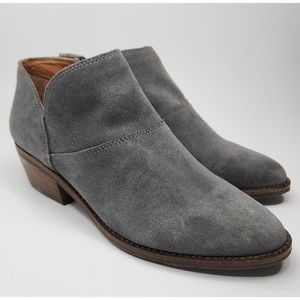 Lucky Brand Women's Fryna Gray Ankle Leather Suede Upper and Round Toe Bootie